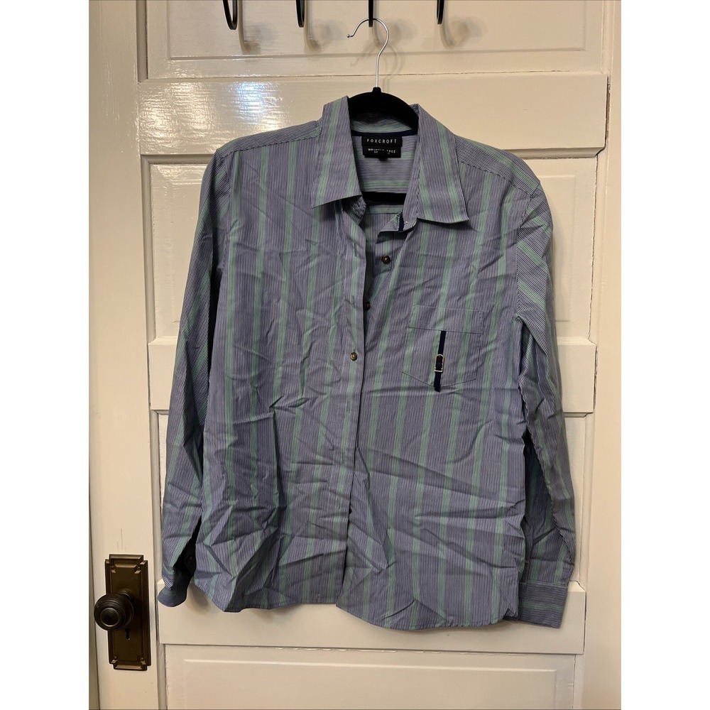 Foxcroft Shirt Sz 14 Button Up Blouse Top Long Sleeve Wrinkle Free Striped